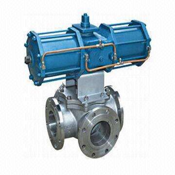 Pneumatic 3-way fixed ball valve with stellite seal surface